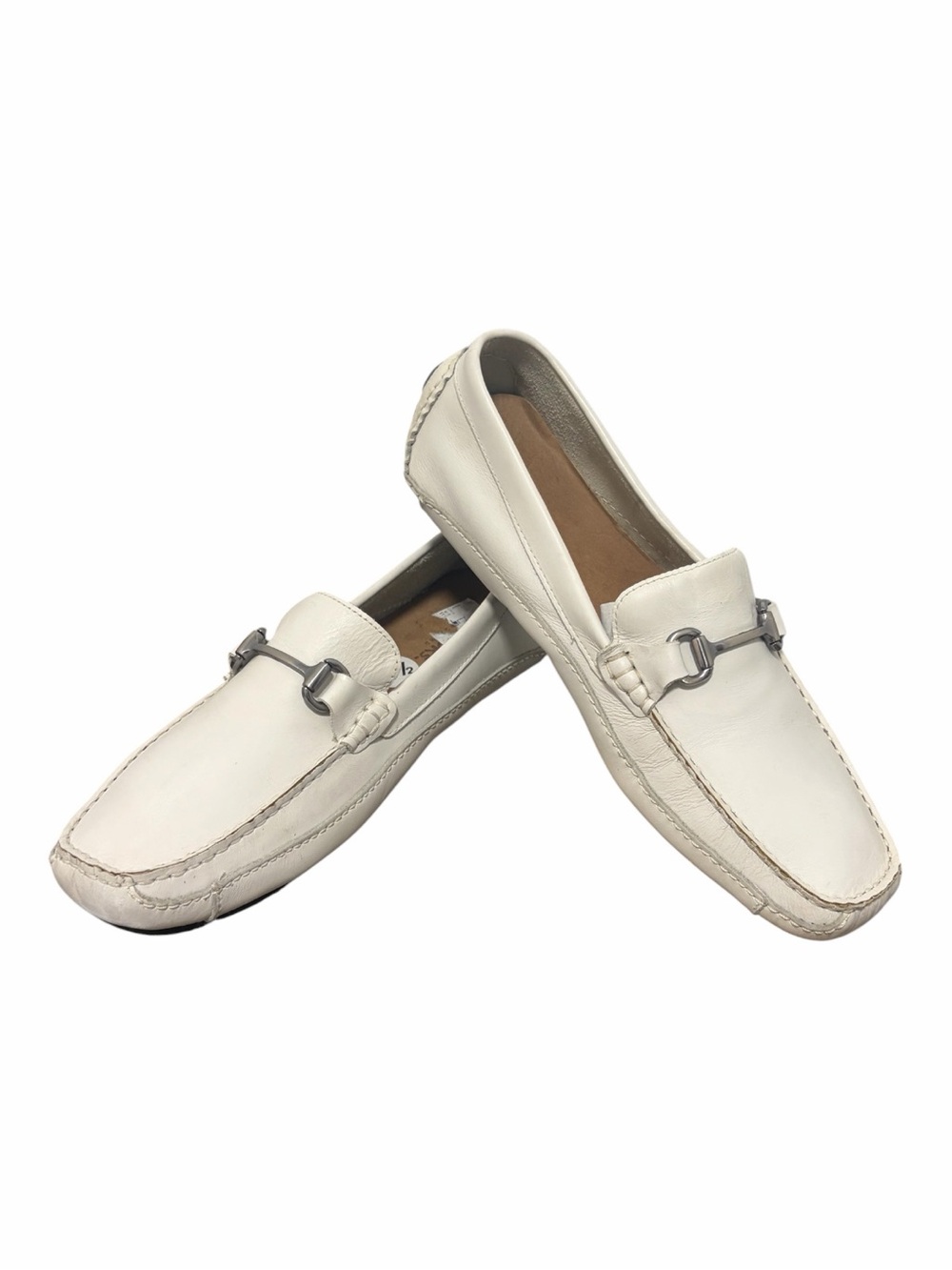 Clark’s Men’s White Leather Horsebit Driving Loafers - New - 11.5